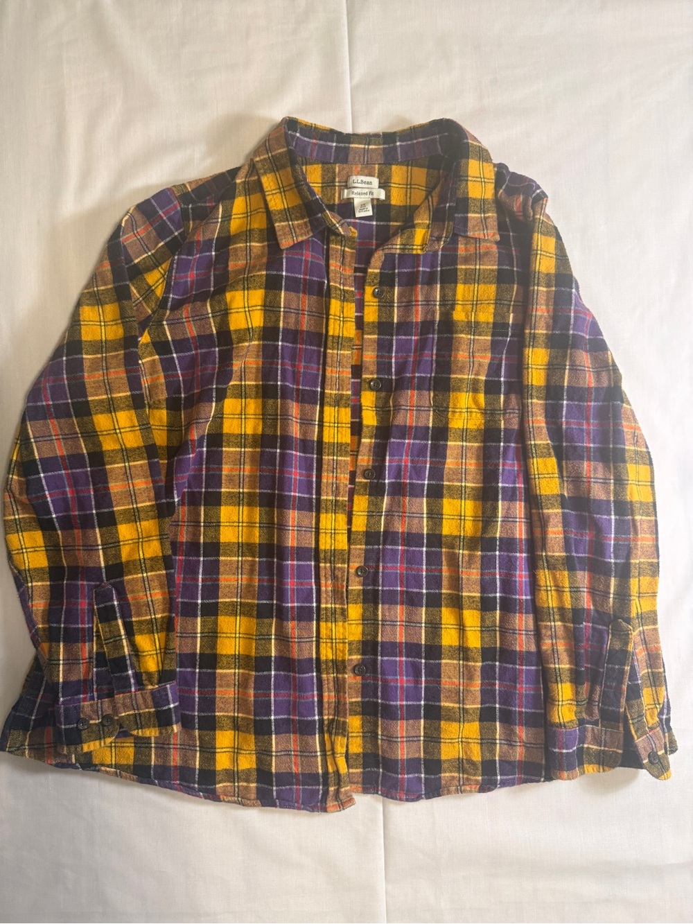 L.L. Bean Scotch Plaid Flannel Shirt Yellow Purple Relaxed Fit 2X Plus 278975